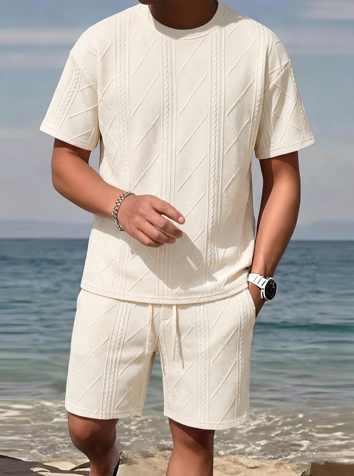 Men's Breathable Textured 2-Piece Summer Set